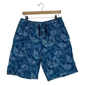 Michael Brandon Essentials Tropical Leaf Print Shorts Blue Summer Stretch SizeXL